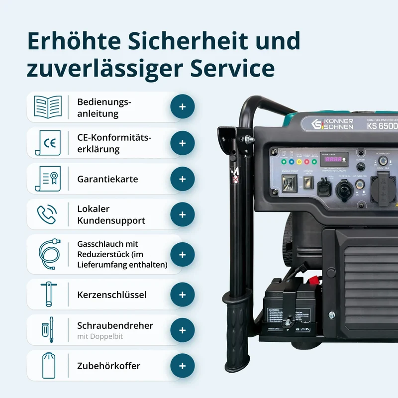 "Könner & Söhnen" Inverter Generator KS 6500iEG (Benzin/Gas) - 6kW Nennleistung - Benzinmotor - 230V