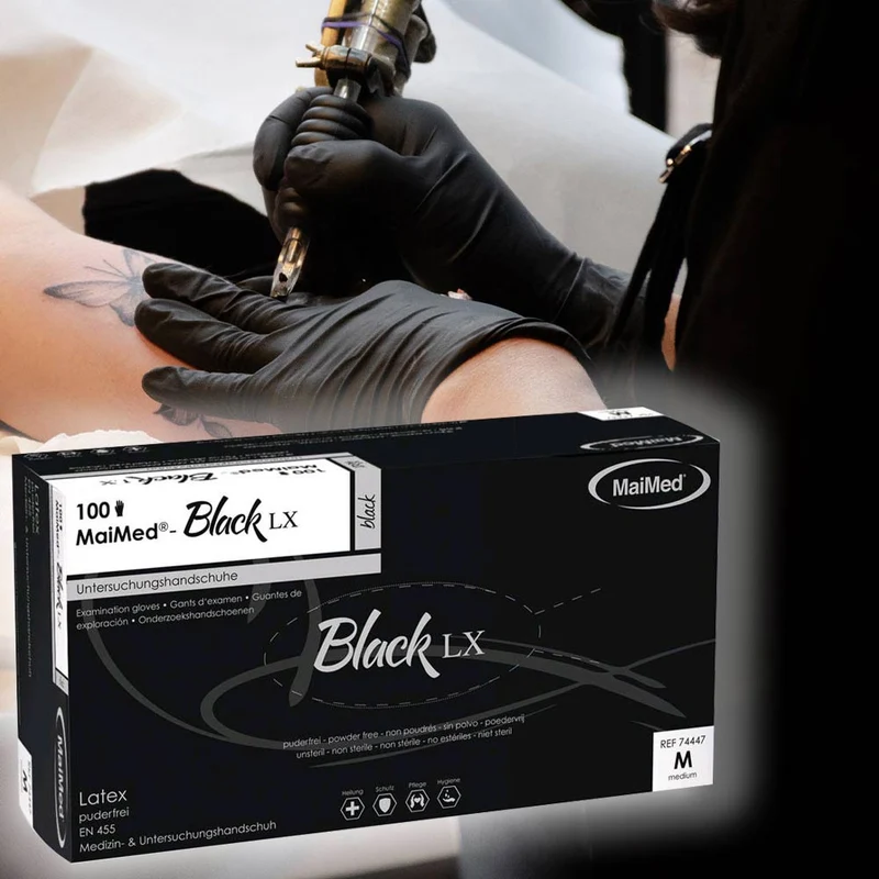 Black LX, Tattoo Latex Handschuhe schwarz von MaiMed, puderfrei 100 St