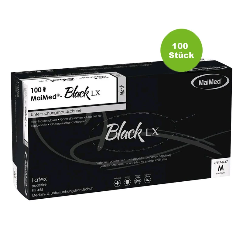 Black LX, Tattoo Latex Handschuhe schwarz von MaiMed, puderfrei 100 St