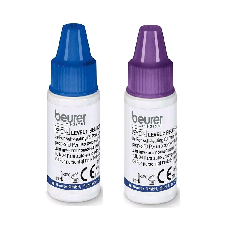 Kontrolllösung für Blutzuckermessgeräte von Beurer je 2x 4 ml Flaschen