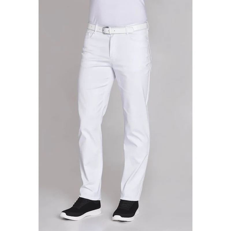 Leiber Herrenhose, 2 Seiten- & 2 Gesäßtaschen, Gürtelschlaufen, Weiß, Gr. 44-64