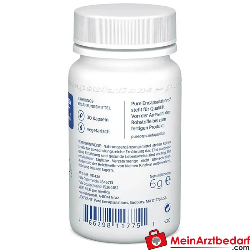 Pure Encapsulations Vitamin D3 4000 I.E. Cholecalciferol 0,1 mg Kapseln 30 Stück