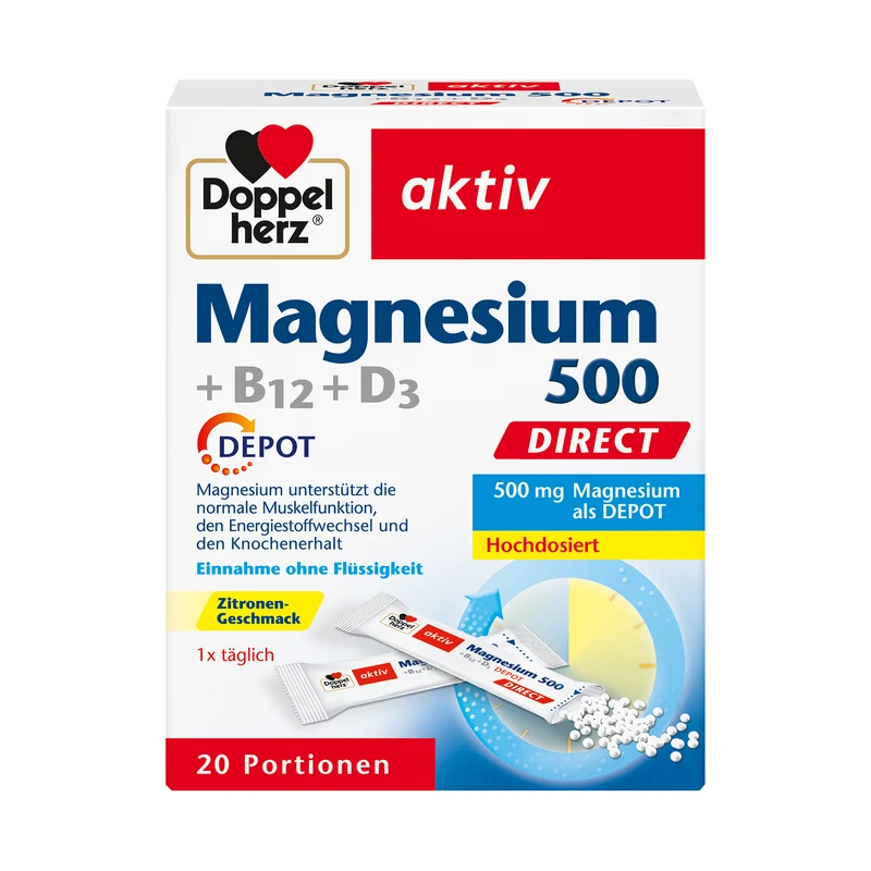 Doppelherz aktiv Magnesium 500 + B12 + D3 Depot, direct in versch. Portionen