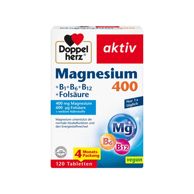 Doppelherz aktiv Magnesium 400, B+Folsäure, 120 Tabletten