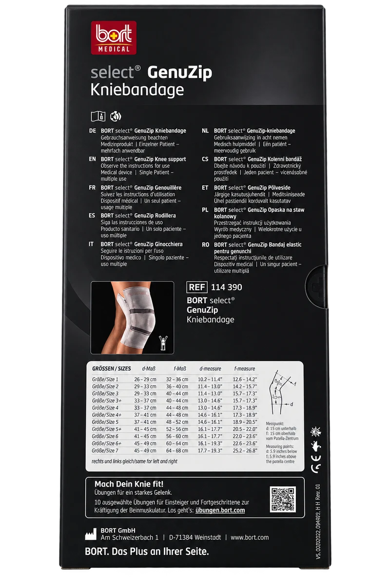 Bort select GenuZip Kniegelenkbandage, silber, links, M+