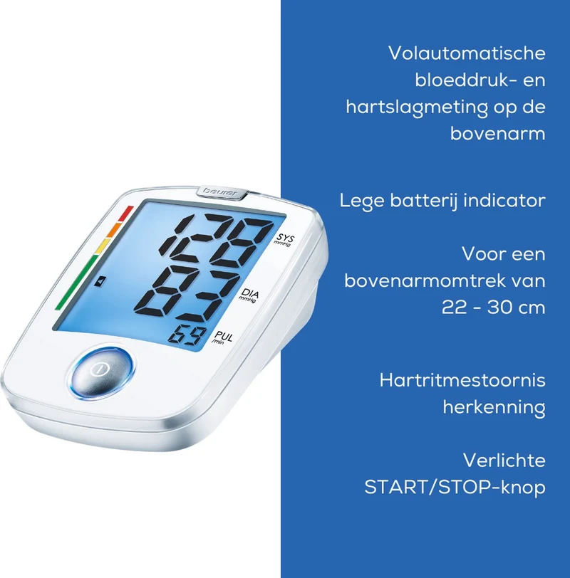 Beurer BM 44 Basic XL Bloeddrukmeter bovenarm - Aanbevolen door de Hartstichting - XL verlicht display - Manchet 22-30 cm