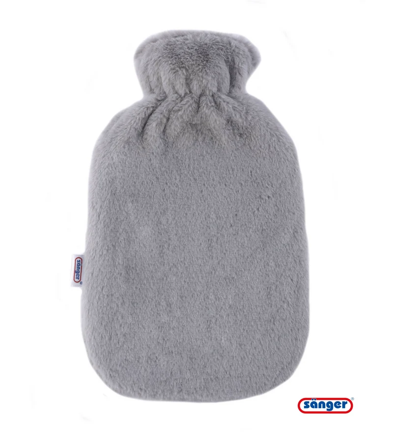 Sänger Plüschbezug - Super Soft, Grau mit 2,0 Liter Gummi- Wärmflasche