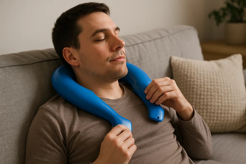 Sänger Ergonomische Nackenwärmflasche aus Gummi, ohne Bezug, Blau