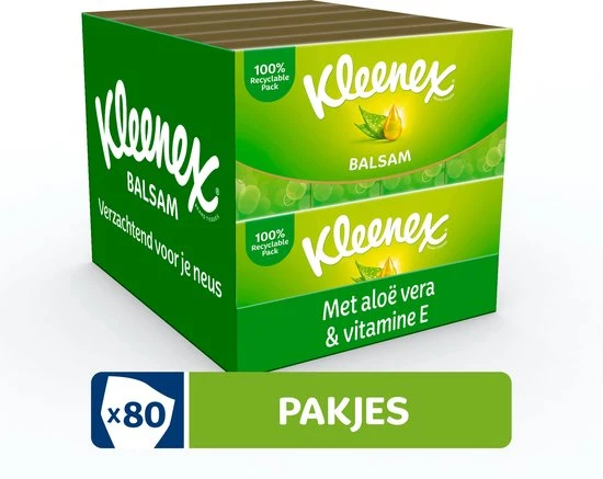Kleenex zakdoekjes - Balsam - Voordeelbox - 8 pakjes x 10 stuks - 80 zakdoekjes