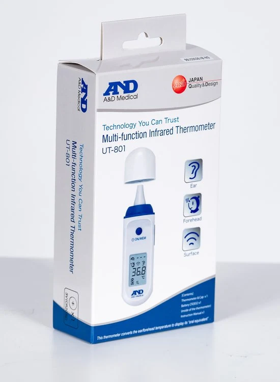 A&D UT-801 2-in-1 infrarood thermometer (voorhoofd & oorthermometer)