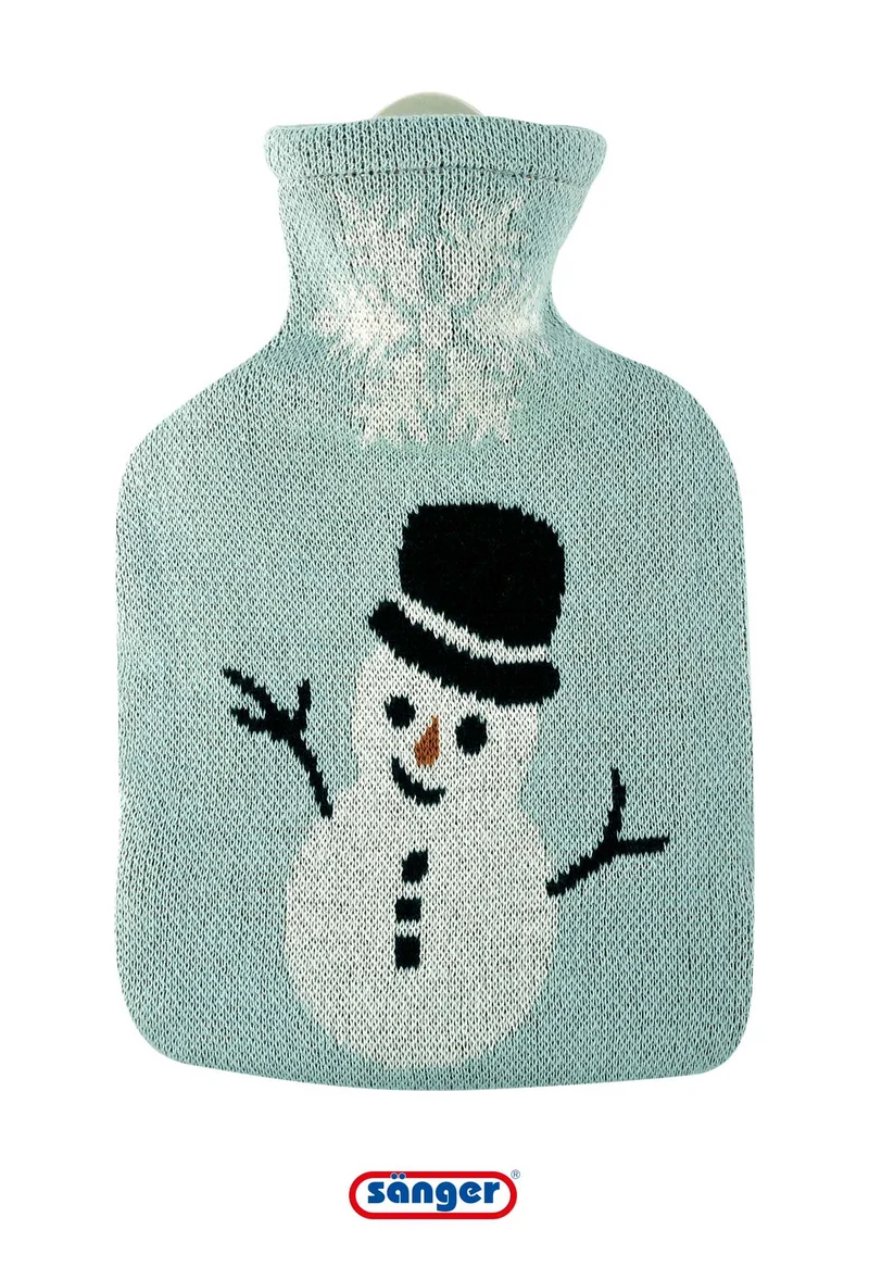 Sänger Wärmflasche 0,8 L – Schneemann „Flocki“ mit kuscheligem Strickbezug aus Baumwolle