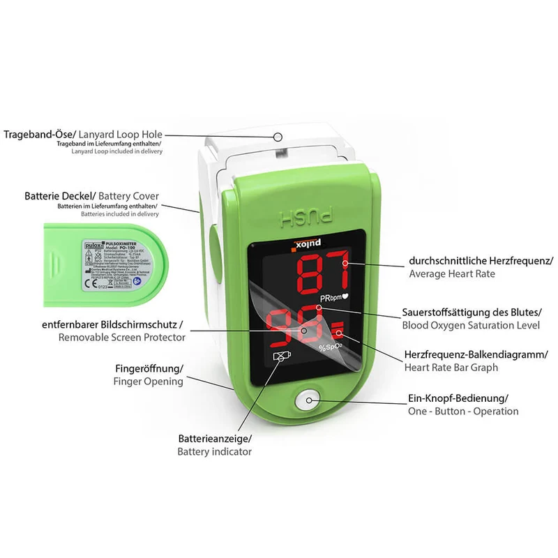 Pulox Finger-Pulsoximeter PO-100, mit LED-Anzeige, Grün