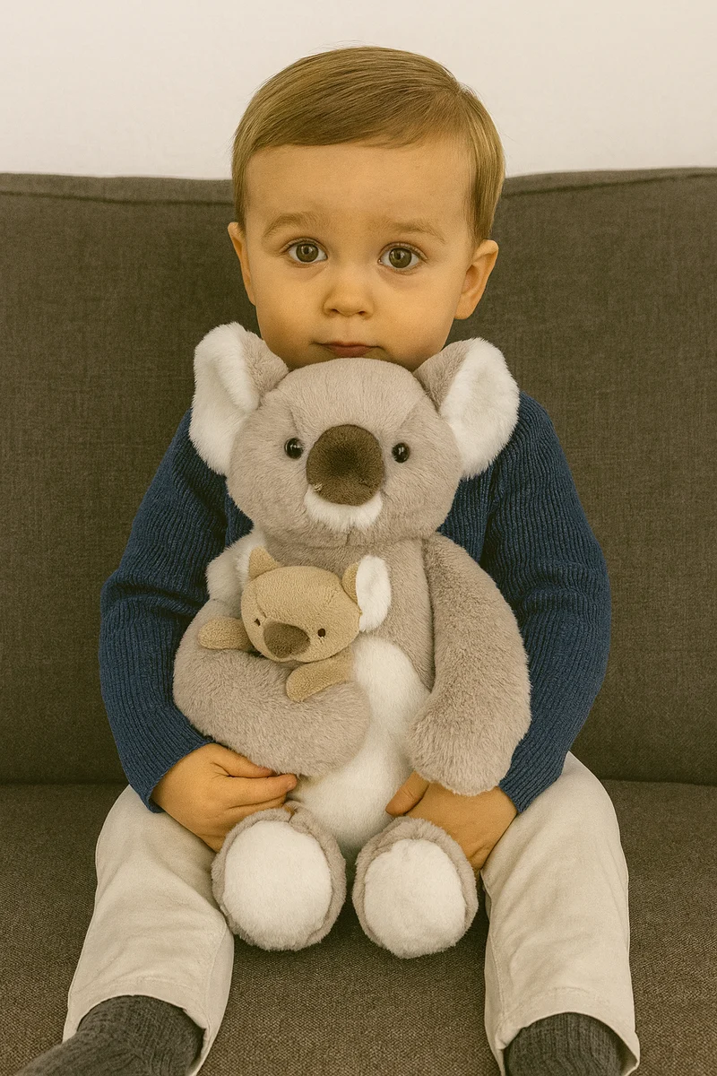 Sänger Koala "Jess" mit Körnerkissen-Baby "Jessie" mit 0,8 Liter Gummi-Wärmflasche & Kirschsteinfüllung