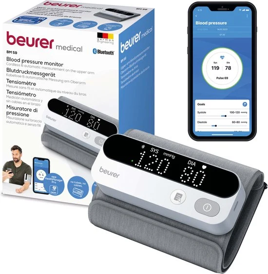 Beurer BM 59 Smart Bloeddrukmeter bovenarm - NIEUW - Geïntegreerde flexibele manchet 22-42 cm - Oplaadbare accu