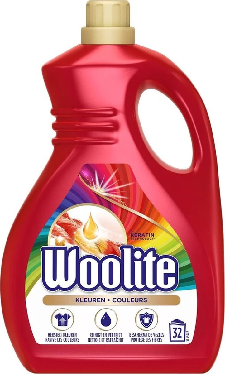 Woolite Kleuren Wasmiddel voor Gekleurde Was met Keratine - 32 Wasbeurten - 1,9 L