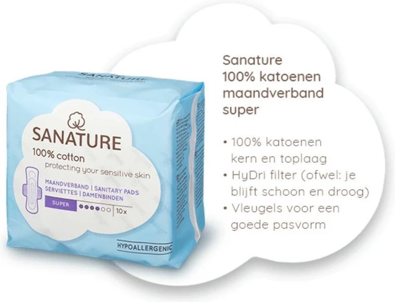 Sanature 100% Katoenen Maandverband Super - 10st
