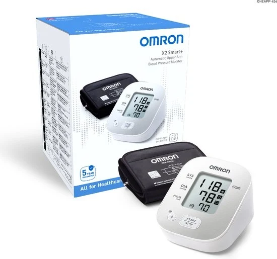 OMRON X2 Smart PLUS Bloeddrukmeter Bovenarm- Blood Pressure Monitor met Hartslagmeter ‚Äì Onregelmatige Hartslag - Klinisch Gevalideerd - met Mobiele App - 22 tot 42 cm Manchet