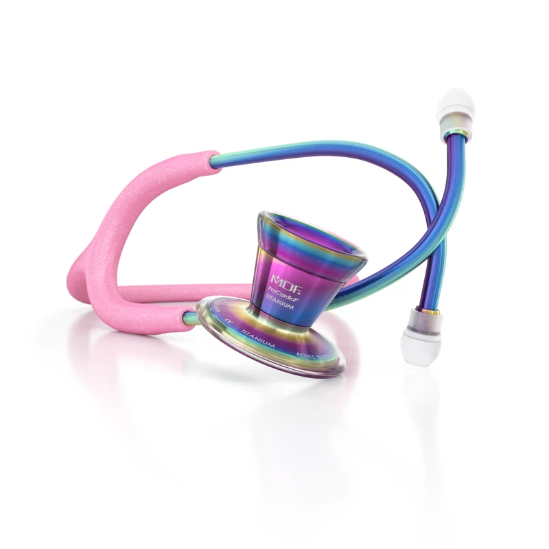 ProCardial® Titan Erwachsenen Kardiologie Stethoskope + Etui - hellrosa Glitzer/Kaleidoskop