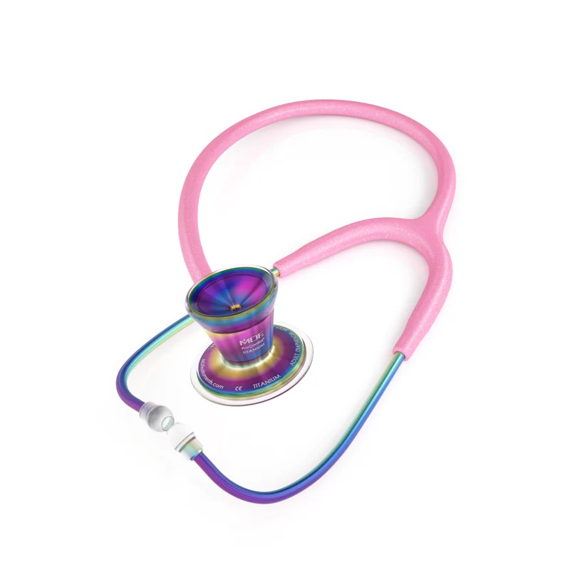 ProCardial® Titan Erwachsenen Kardiologie Stethoskope + Etui - hellrosa Glitzer/Kaleidoskop