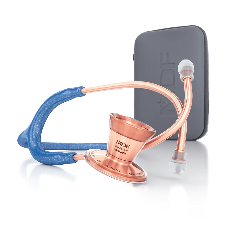 ProCardial® Titan Erwachsenen Kardiologie Stethoskop+ Etui - Königsblau Glitzer/Roségold