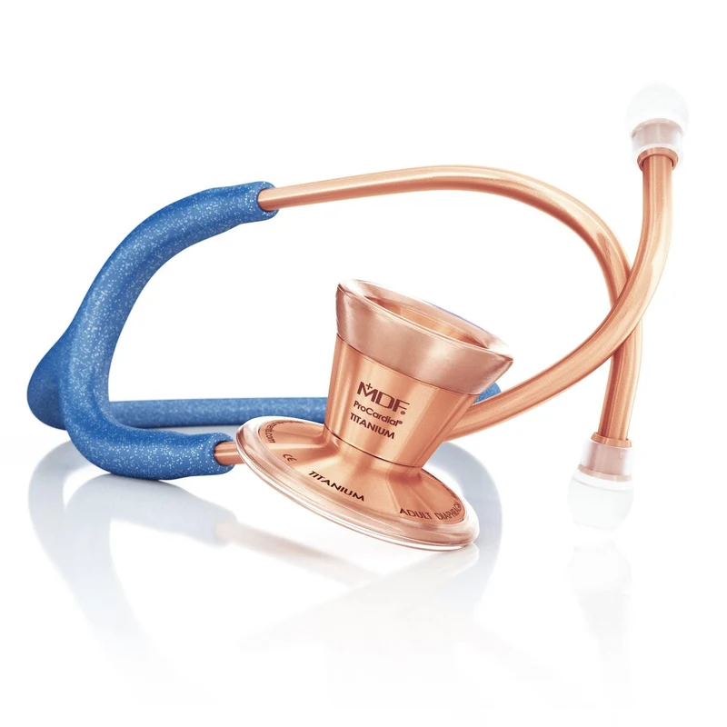 ProCardial® Titan Erwachsenen Kardiologie Stethoskop+ Etui - Königsblau Glitzer/Roségold