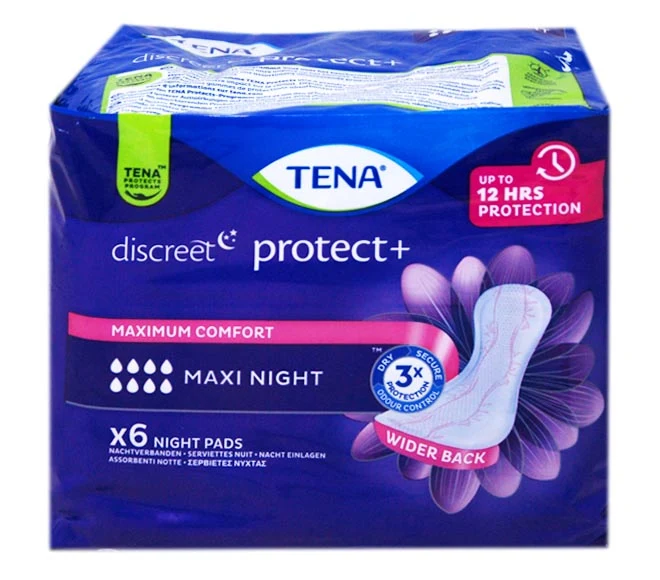 TENA Discreet Protect+ Maxi Night – nachtverbanden voor zwaar urineverlies – 6 stuks