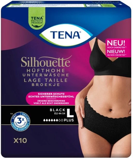 TENA Silhouette Plus - low waist incontinentiebroekjes - Zwart - L - 10 stuks