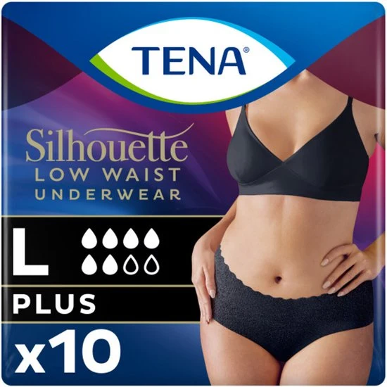 TENA Silhouette Plus - low waist incontinentiebroekjes - Zwart - L - 10 stuks