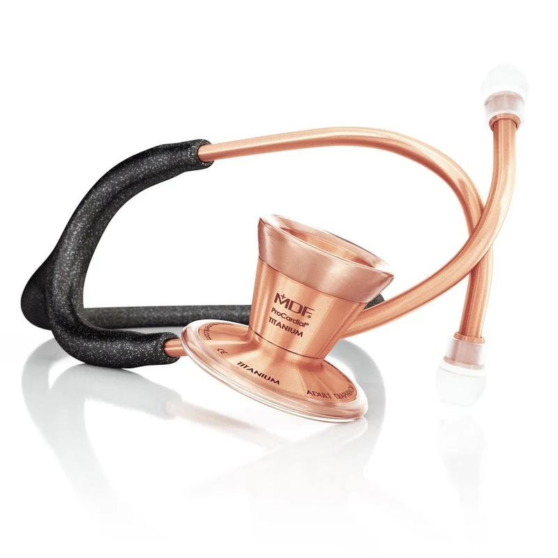 ProCardial® Titan Erwachsenen Kardiologie Stethoskop+Etui - Schwarz Glitze/Roségold