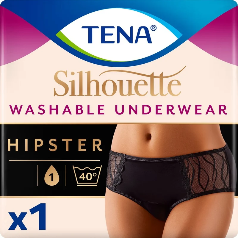 TENA Silhouette Noir Hipster - wasbaar absorberend ondergoed maat M - incontinentie