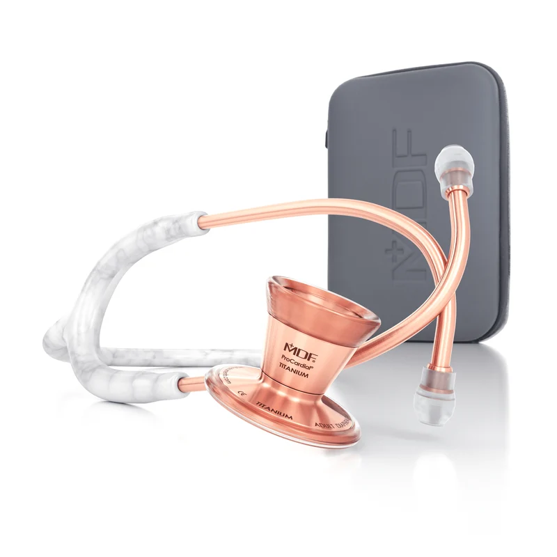 ProCardial® Titan Erwachsenen Kardiologie Stethoskope + Etui- Marmor /Roségold