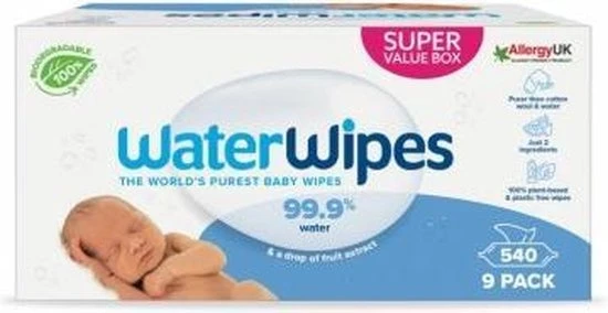 WaterWipes Billendoekjes Bio - 9 x 60 stuks - 540 doekjes