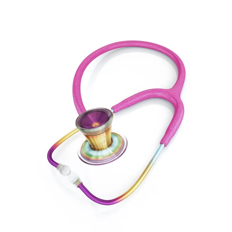 PROCARDIAL® TITAN KARDIOLOGIE ERWACHSENEN STETHOSKOPE MIT ETUI - ROSA GLITZER/KLEIDOSKOP