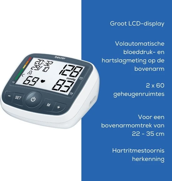 Beurer BM 40 Bloeddrukmeter bovenarm - Aanbevolen door Hartstichting - Incl. manchet 22-35