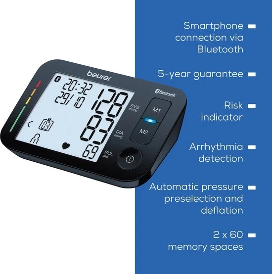 Beurer BM 54 Bluetooth Bloeddrukmeter bovenarm - Smart - XL Display - Manchet tot 44 cm