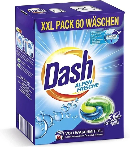 Dash AlpenFris 3 in 1 Caps XXL economy pak 60 Wasmiddelcapsules voor witte was - 1.59 kg