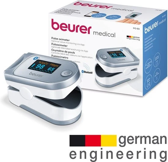 Beurer PO 60 Bluetooth Saturatiemeter - Pulse-oximeter ‚Zuurstofmeter vinger - Hartslagmeter