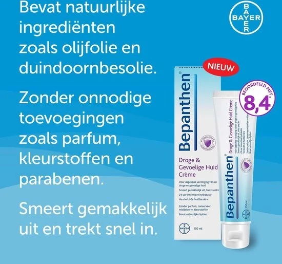 Bepanthen -Droge & Gevoelige Huid Crème voor dagelijkse intensieve hydratatie, 150 ml