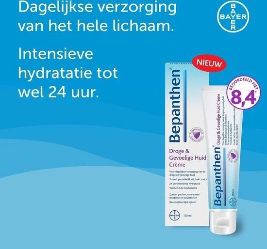 Bepanthen -Droge & Gevoelige Huid Crème voor dagelijkse intensieve hydratatie, 150 ml