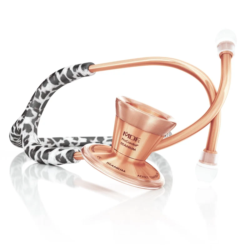 ProCardial® Titan Erwachsenen Kardiologie Stethoskop+Etui - Snow Leopard/Roségold