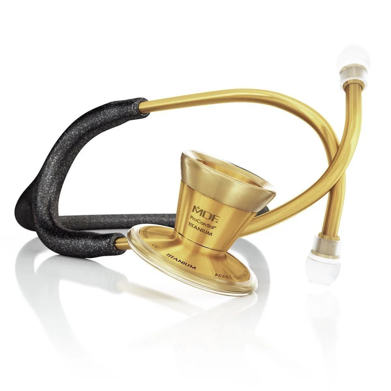 ProCardial® Titan Erwachsenen Kardiologie Stethoskop+Etui - Schwarz Glitze/Gold