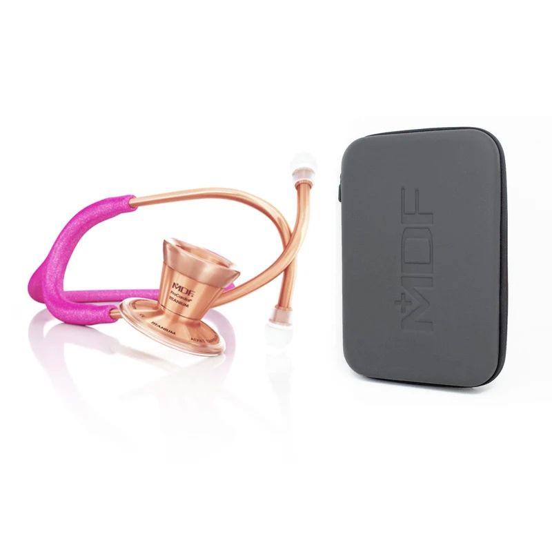 ProCardial® Titan Erwachsenen Kardiologie Stethoskop+ Etui - Rosa Glitzer/ Roségold