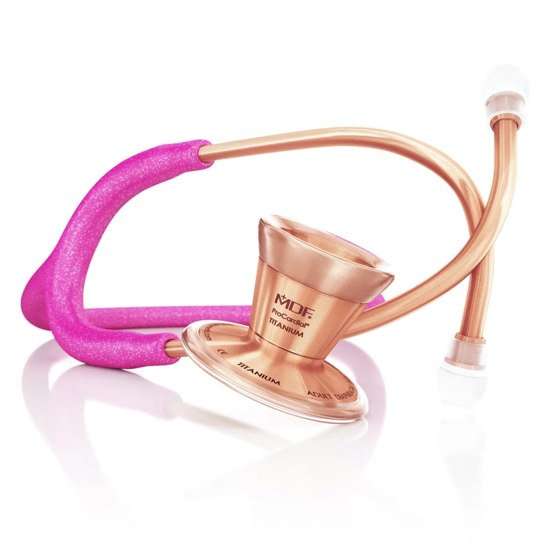 ProCardial® Titan Erwachsenen Kardiologie Stethoskop+ Etui - Rosa Glitzer/ Roségold