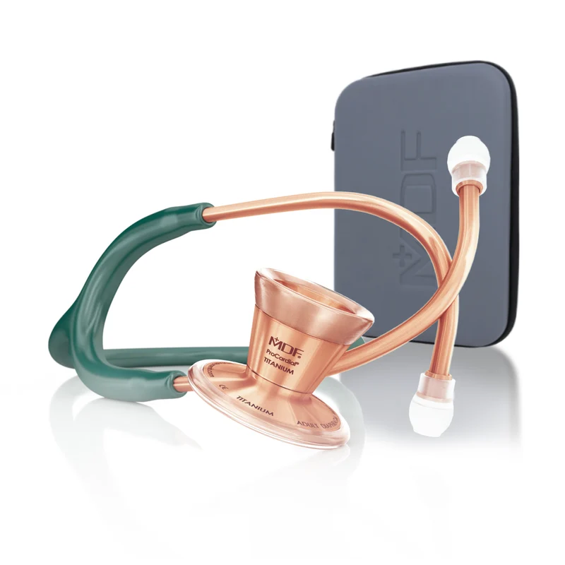 ProCardial® Titan Erwachsenen Kardiologie Stethoskop + Etui - Grün Glitzer/Roségold