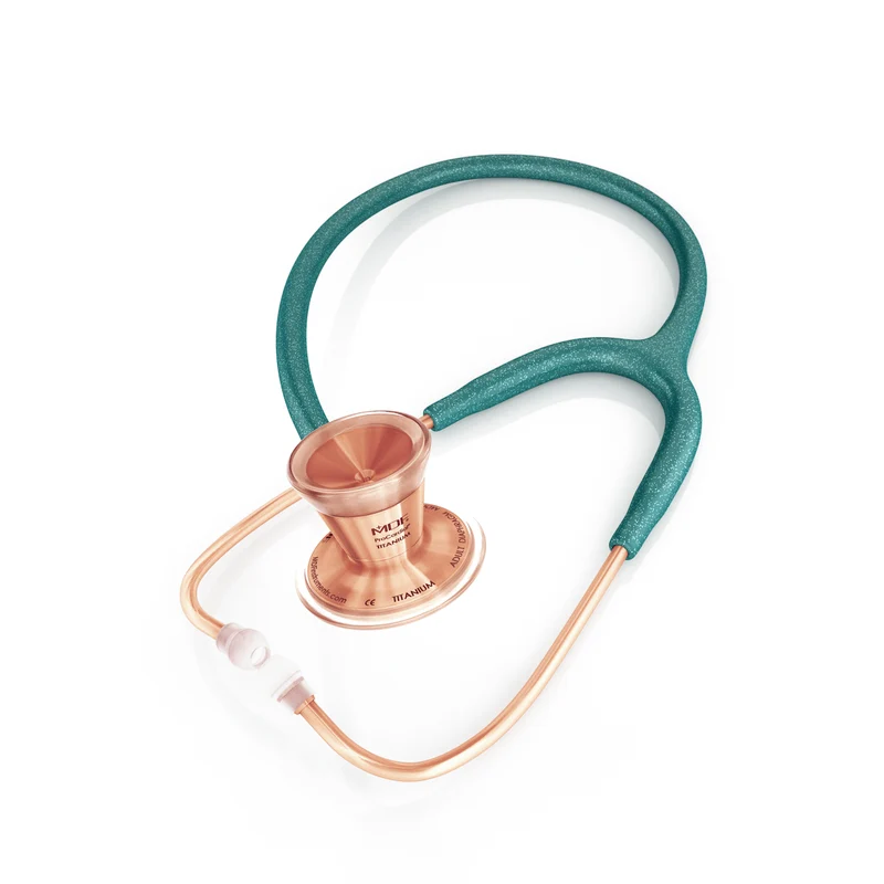 ProCardial® Titan Erwachsenen Kardiologie Stethoskop + Etui - Grün Glitzer/Roségold