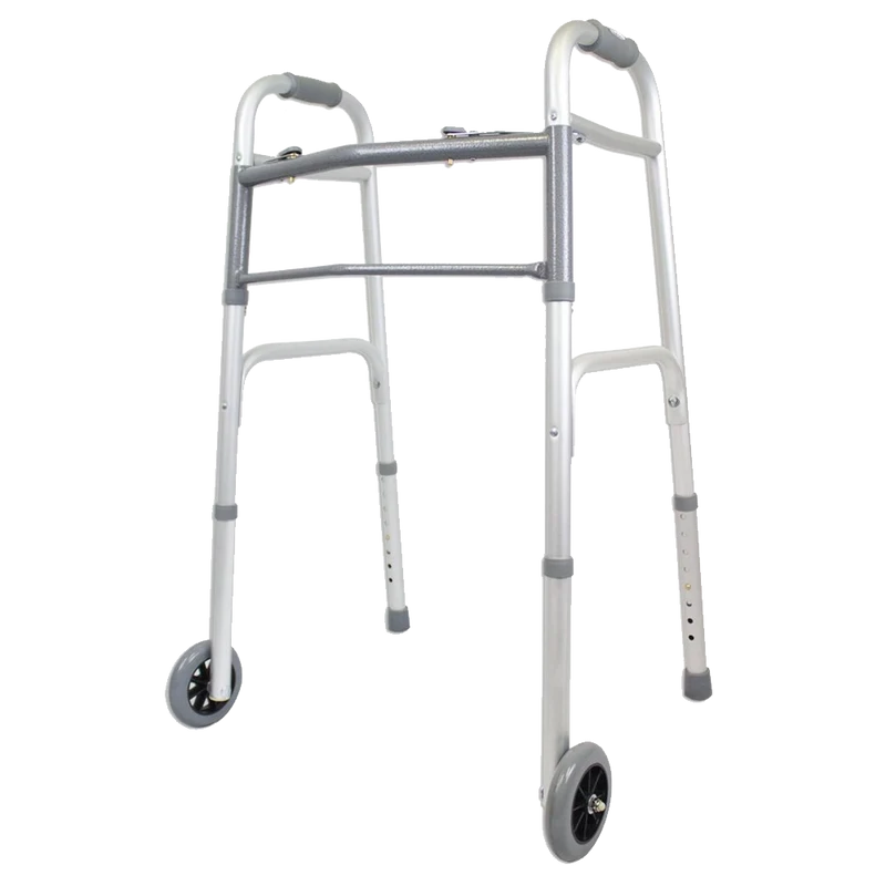 Ez2care Deluxe Two Button Folding Walker with 5-Inch Wheels