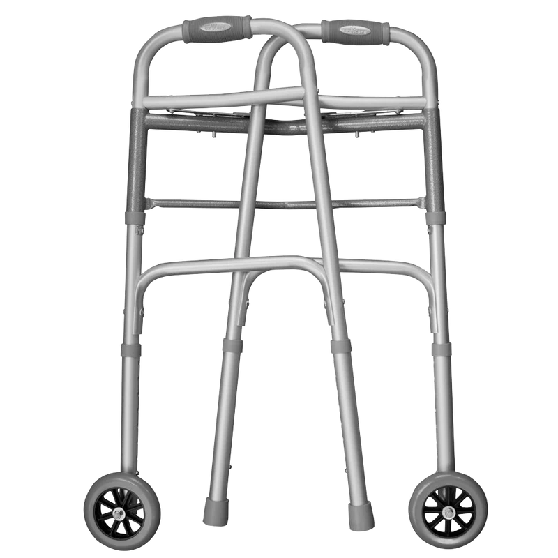 Ez2care Deluxe Two Button Folding Walker with 5-Inch Wheels