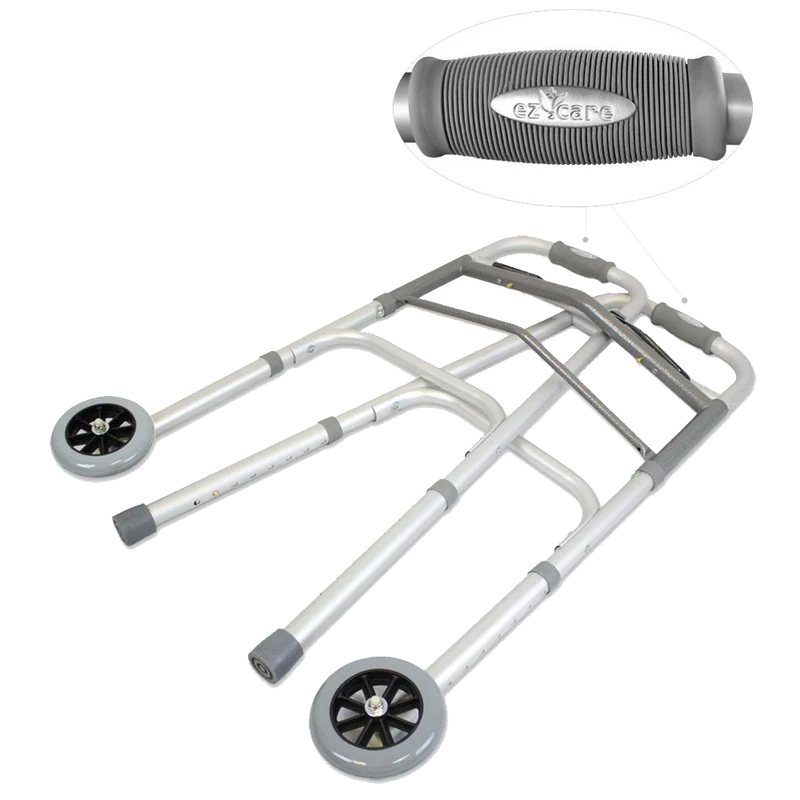 Ez2care Deluxe Two Button Folding Walker with 5-Inch Wheels