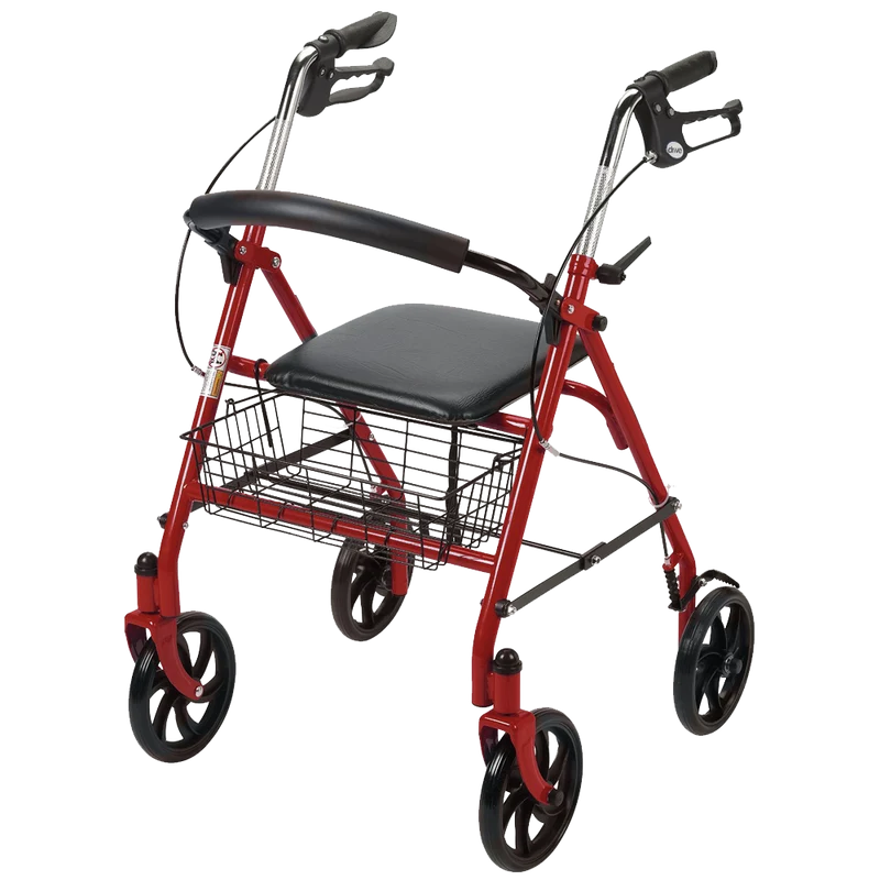 Drive Medical Four Wheel Rollator with Fold Up Removable Back Support Red