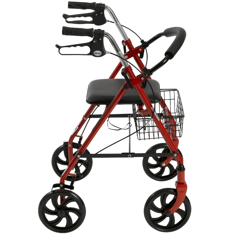 Drive Medical Four Wheel Rollator with Fold Up Removable Back Support Red